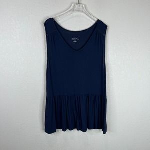 Merona Womens Peplum Top Medium M Navy Blue Sleeveless Stretch Crochet Trim Tank